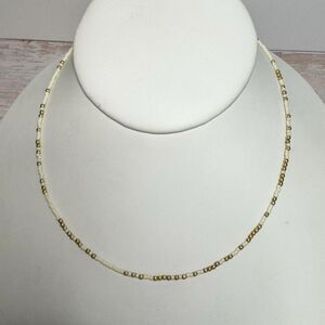 14k Gold Filled Tiny Dainty Beaded Choker Necklace 15” Gold Ivory Surfer Coastal
